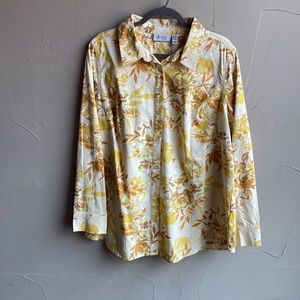 denim & company Floral Long Sleeve Shirt with Button Cuffs Yellows Size 1X
